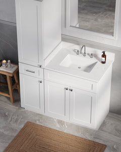 Disar 45' Single Bathroom Vanity With Left Linen Tall Cabinet Dovetail Solid Wood Drawer Carrara Quartz Top