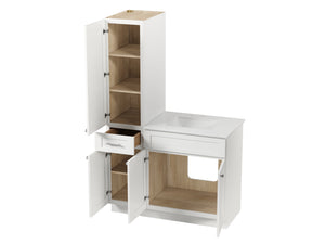Disar 45' Single Bathroom Vanity With Left Linen Tall Cabinet Dovetail Solid Wood Drawer Carrara Quartz Top