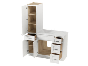 Disar 51' Single Bathroom Vanity With Left Linen Tall Cabinet Dovetail Solid Wood Drawer Carrara Quartz Top