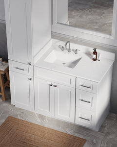 Disar 51' Single Bathroom Vanity With Left Linen Tall Cabinet Dovetail Solid Wood Drawer Carrara Quartz Top