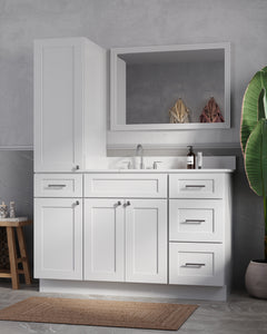 Disar 54' Single Bathroom Vanity With Left Linen Tall Cabinet Dovetail Solid Wood Drawer Carrara Quartz Top