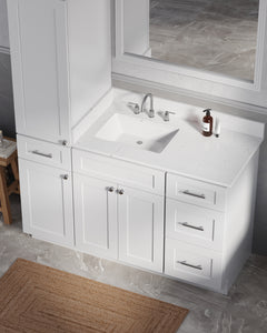 Disar 54' Single Bathroom Vanity With Left Linen Tall Cabinet Dovetail Solid Wood Drawer Carrara Quartz Top
