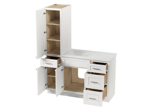 Disar 54' Single Bathroom Vanity With Left Linen Tall Cabinet Dovetail Solid Wood Drawer Carrara Quartz Top