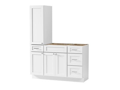 [color:White] 54'' Single Bathroom Vanity With Left Tall Linen Cabinet, Base Only - front view