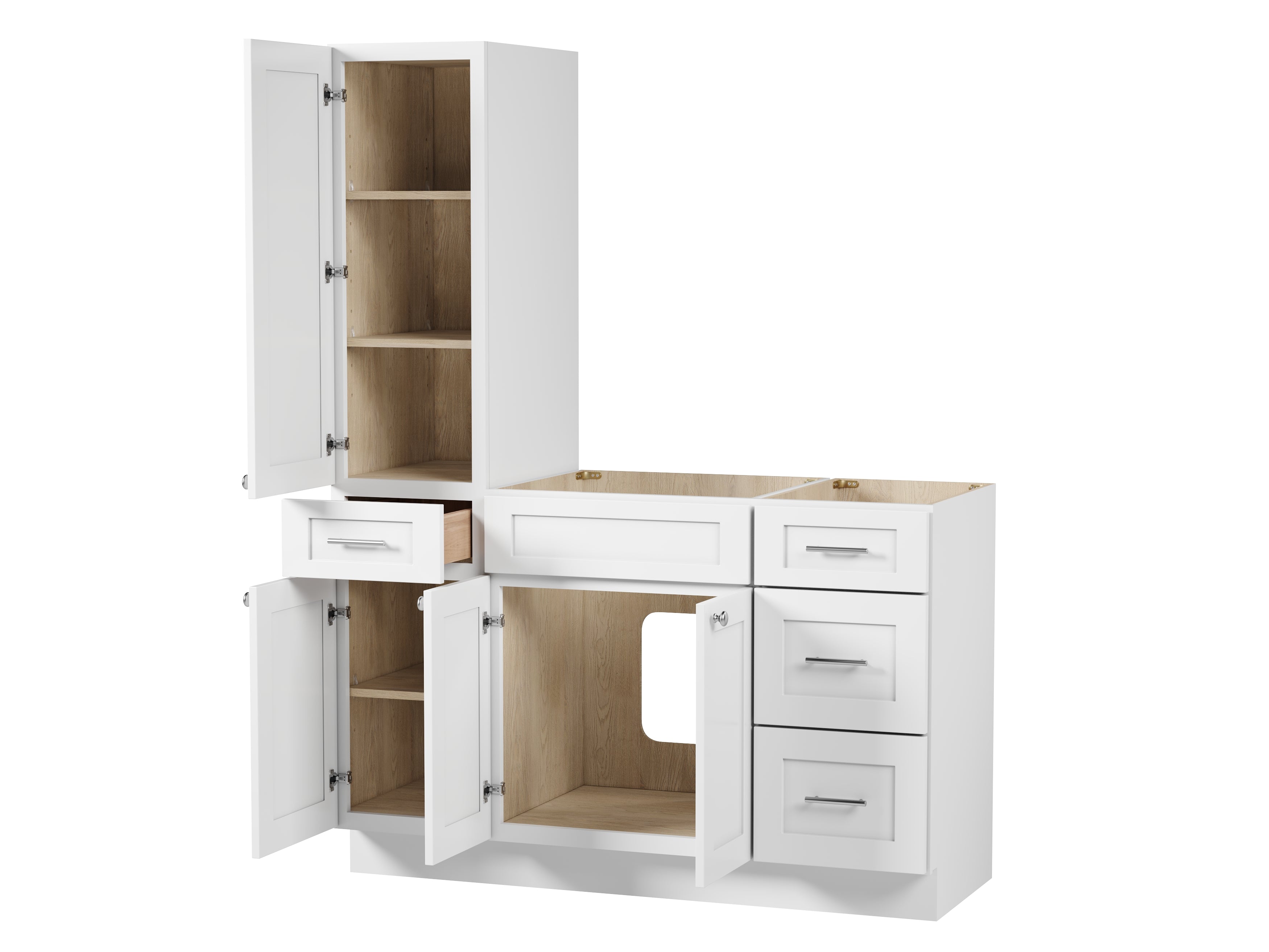 Disar 54'' Single Bathroom Vanity With Left Tall Linen Cabinet Dovetail Solid Wood Drawer Base Only