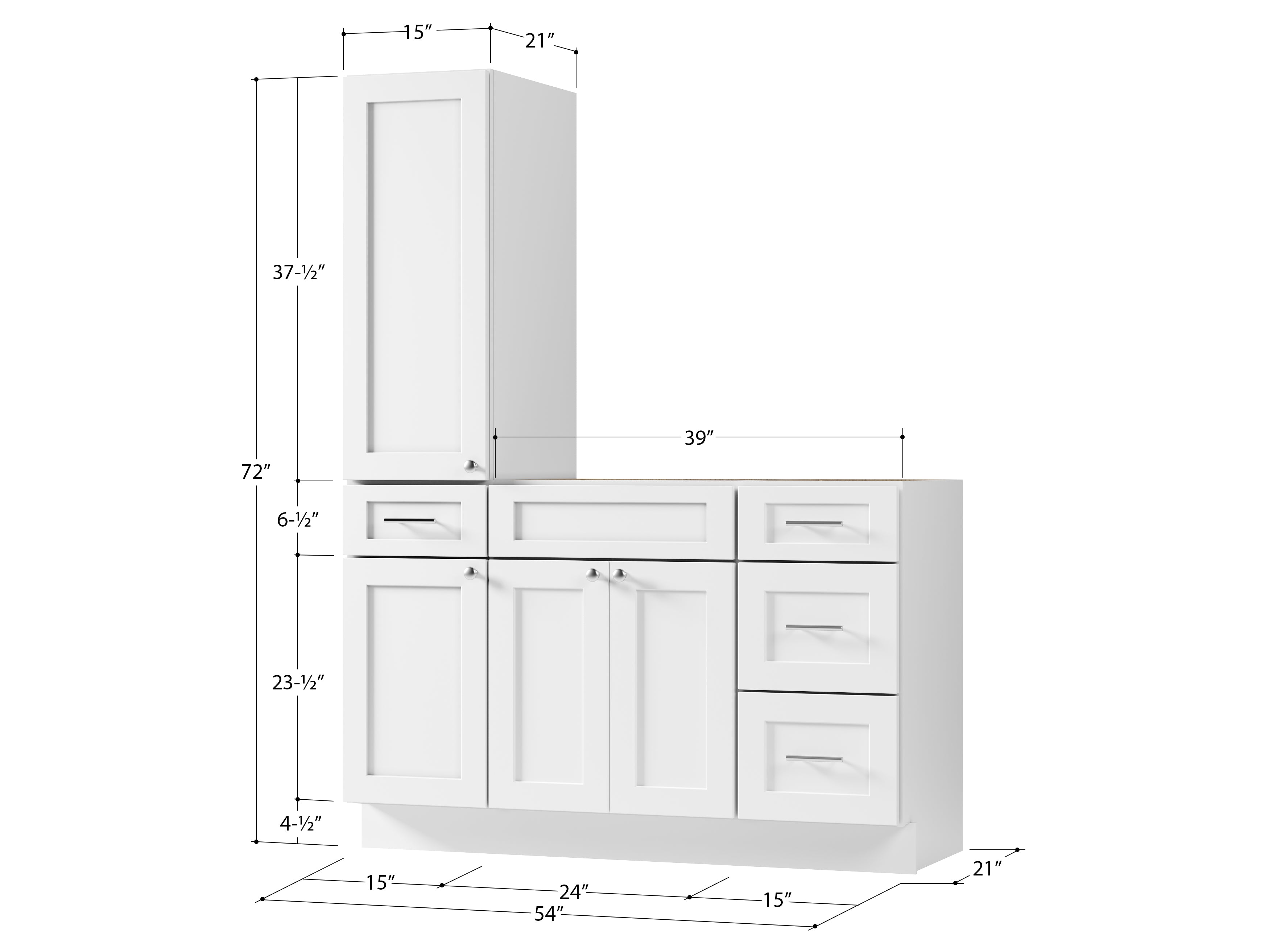 Disar 54'' Single Bathroom Vanity With Left Tall Linen Cabinet Dovetail Solid Wood Drawer Base Only
