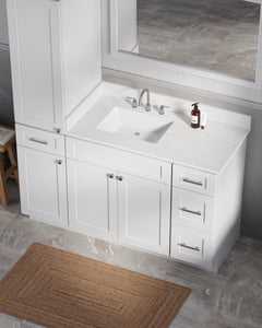 Disar 57" Single Bathroom Vanity With Left Linen Tall Cabinet Dovetail Solid Wood Drawer Carrara Quartz Top