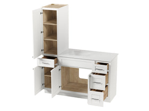 Disar 57" Single Bathroom Vanity With Left Linen Tall Cabinet Dovetail Solid Wood Drawer Carrara Quartz Top