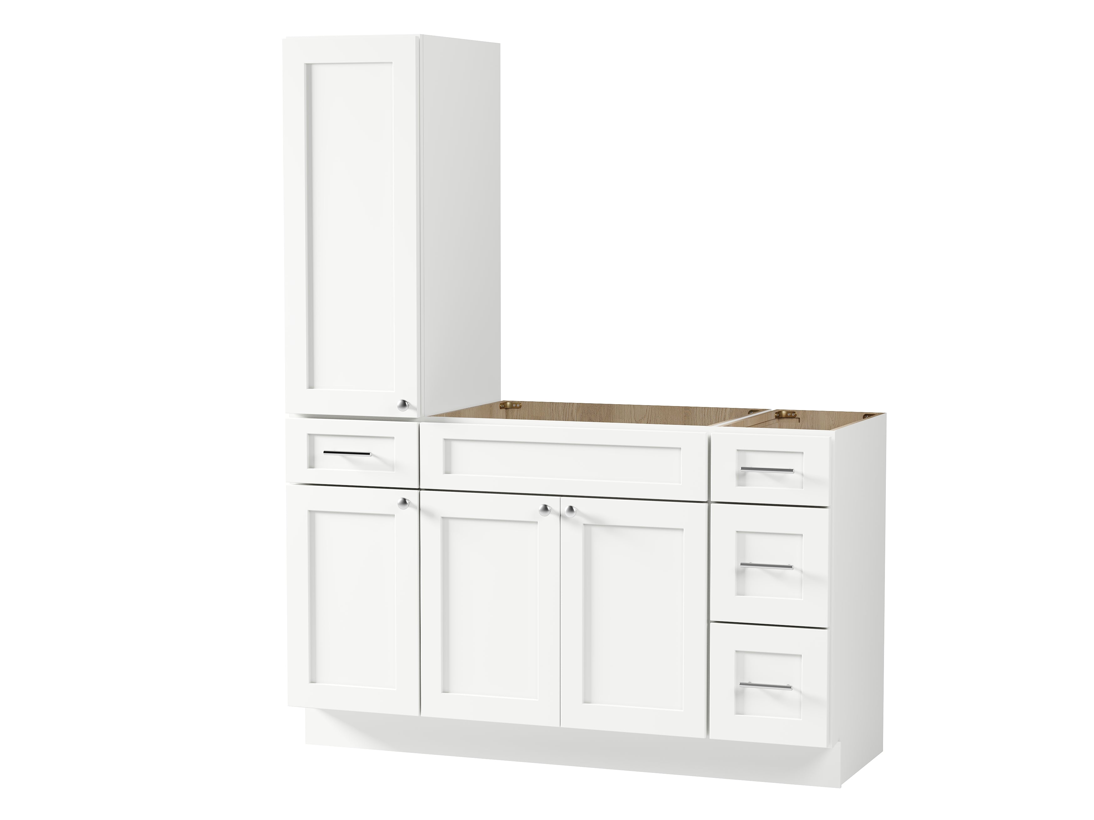 Disar 57'' Single Bathroom Vanity With Left Tall Linen Cabinet Dovetail Solid Wood Drawer Base Only