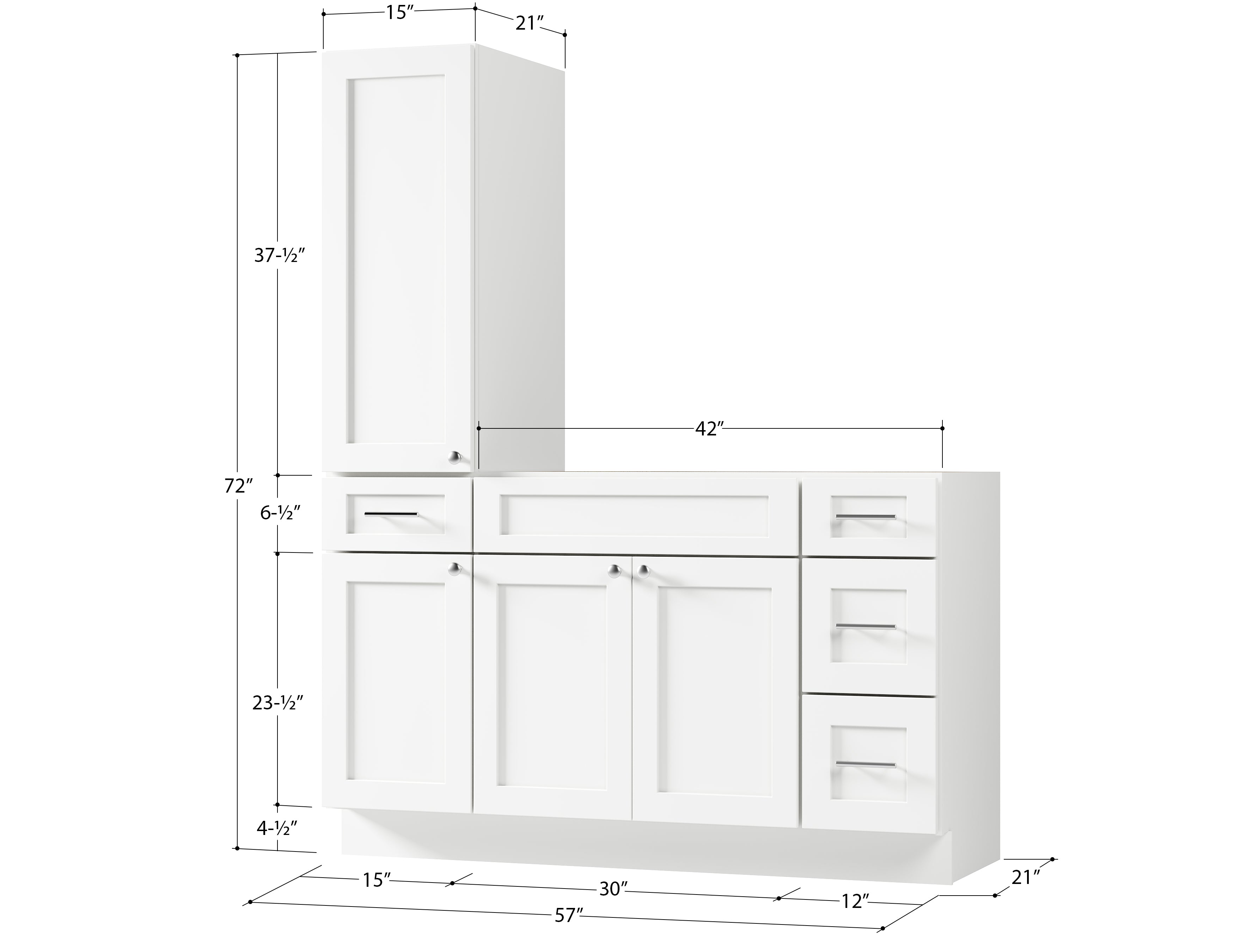 Disar 57'' Single Bathroom Vanity With Left Tall Linen Cabinet Dovetail Solid Wood Drawer Base Only