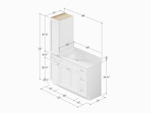 Disar 57" Single Bathroom Vanity With Left Linen Tall Cabinet Dovetail Solid Wood Drawer Carrara Quartz Top