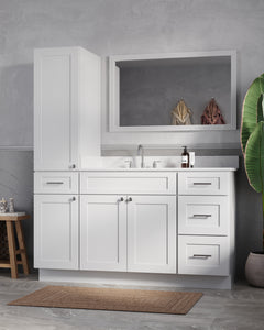 Disar 60' Single Bathroom Vanity With Left Linen Tall Cabinet Dovetail Solid Wood Drawer Carrara Quartz Top