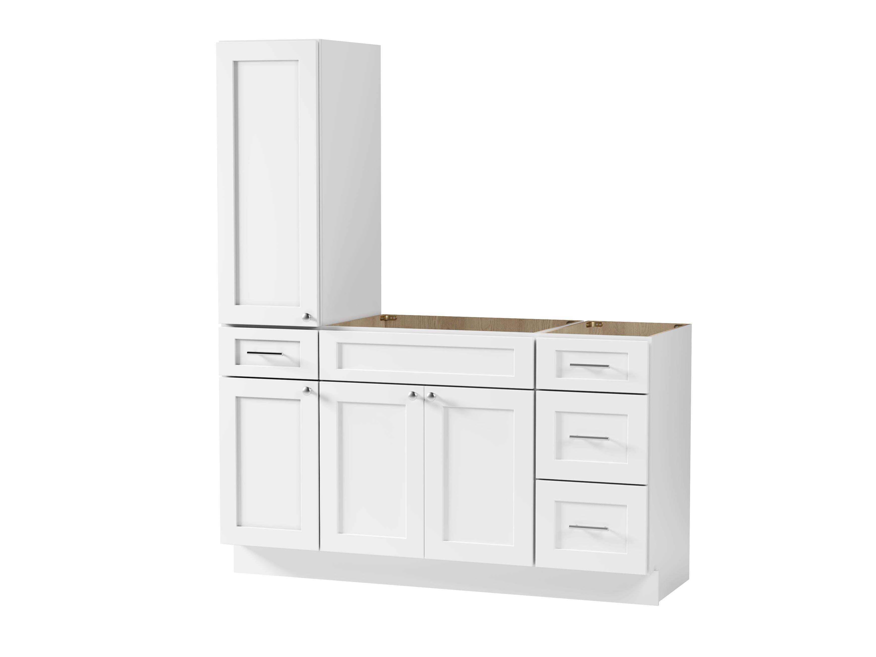Disar 60'' Single Bathroom Vanity With Left Tall Linen Cabinet Dovetail Solid Wood Drawer Base Only