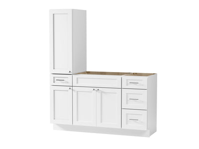 [color:White] 60'' Single Bathroom Vanity With Left Tall Linen Cabinet, Base Only - front view