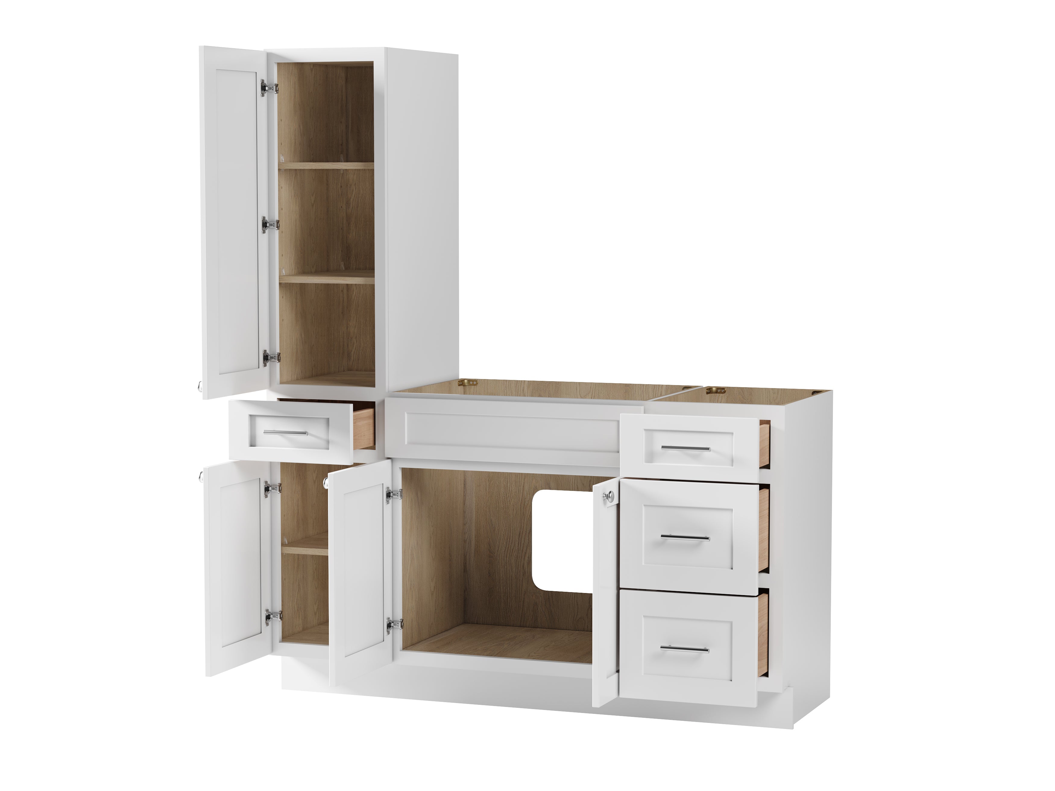 Disar 60'' Single Bathroom Vanity With Left Tall Linen Cabinet Dovetail Solid Wood Drawer Base Only