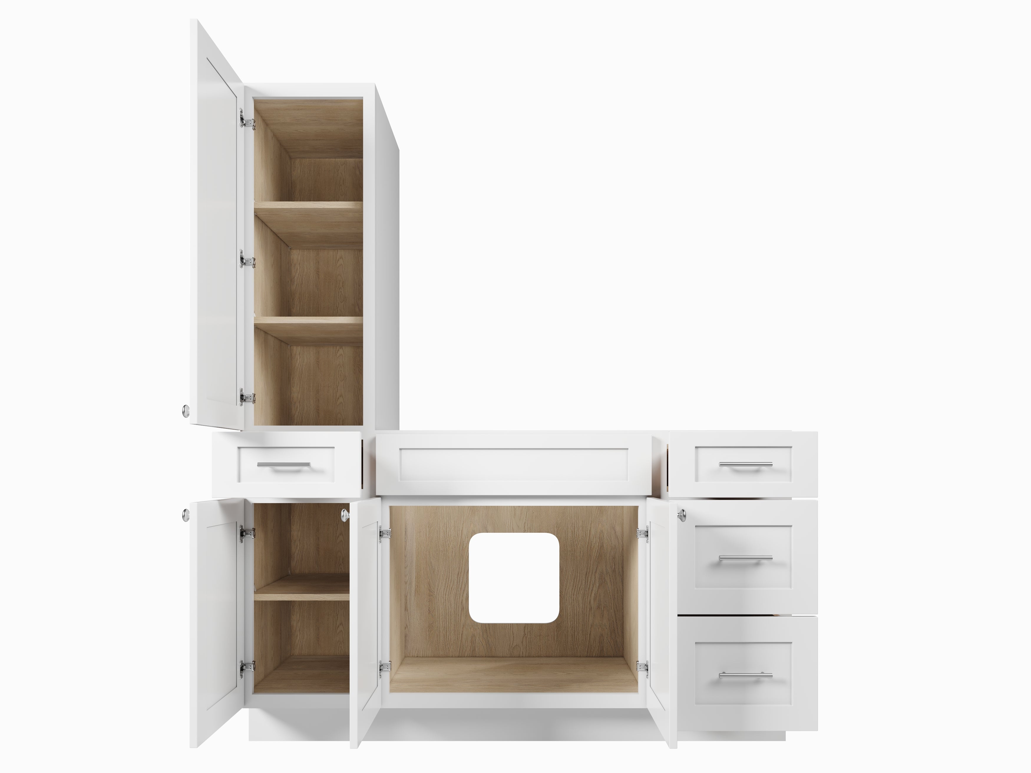 Disar 60'' Single Bathroom Vanity With Left Tall Linen Cabinet Dovetail Solid Wood Drawer Base Only
