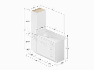 Disar 60'' Single Bathroom Vanity With Right Linen Tall Cabinet Dovetail Solid Wood Drawer Carrara Quartz Top