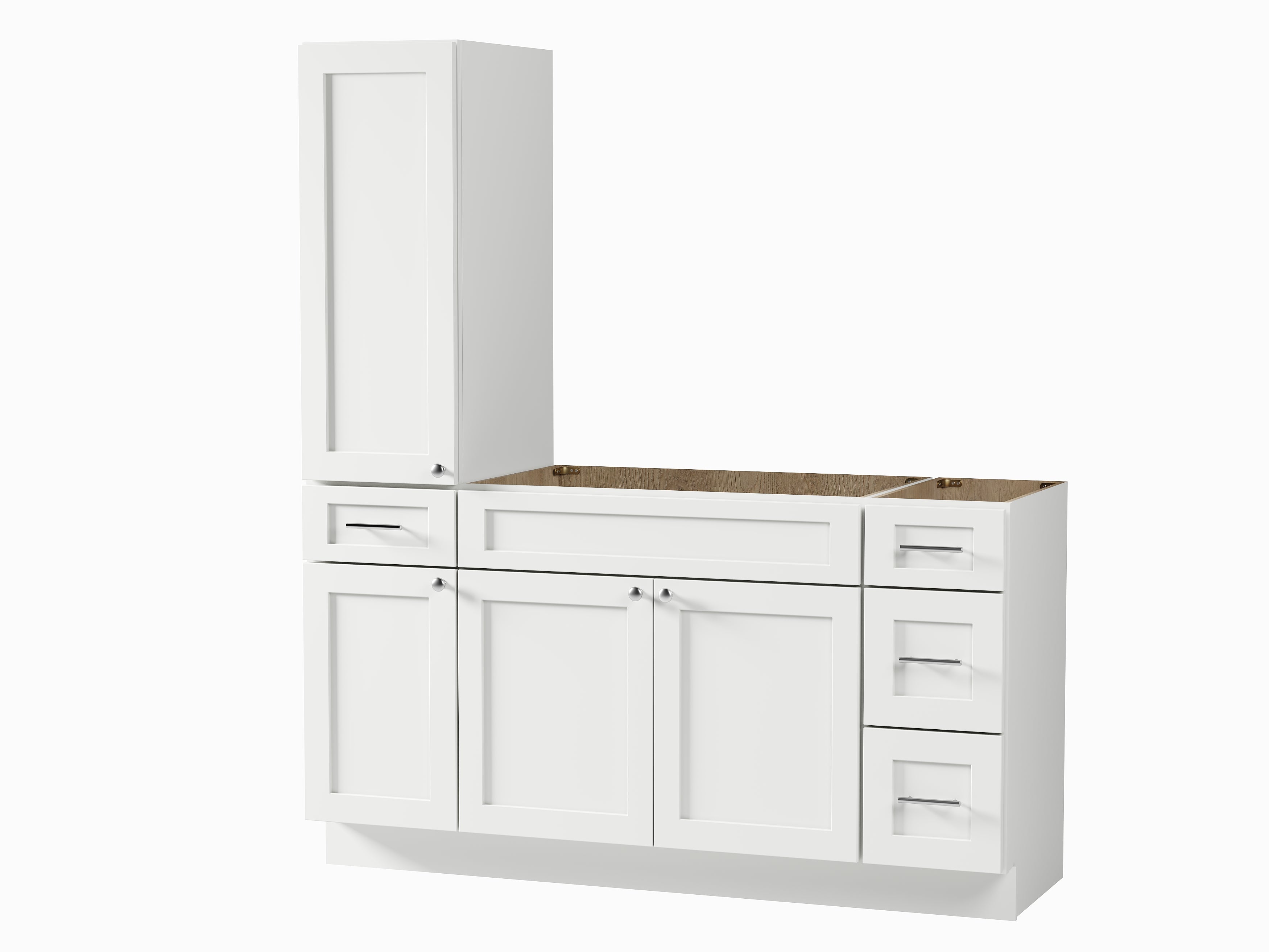 Disar 63'' Single Bathroom Vanity With Left Tall Linen Cabinet Dovetail Solid Wood Drawer Base Only
