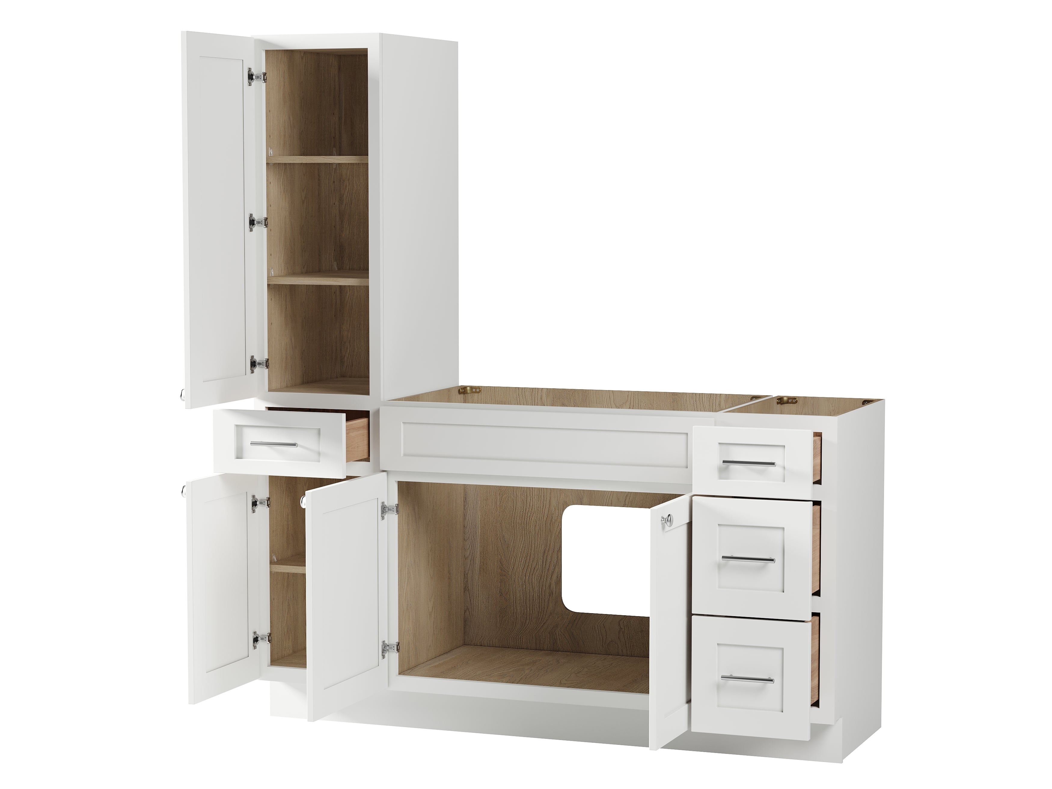 Disar 63'' Single Bathroom Vanity With Left Tall Linen Cabinet Dovetail Solid Wood Drawer Base Only