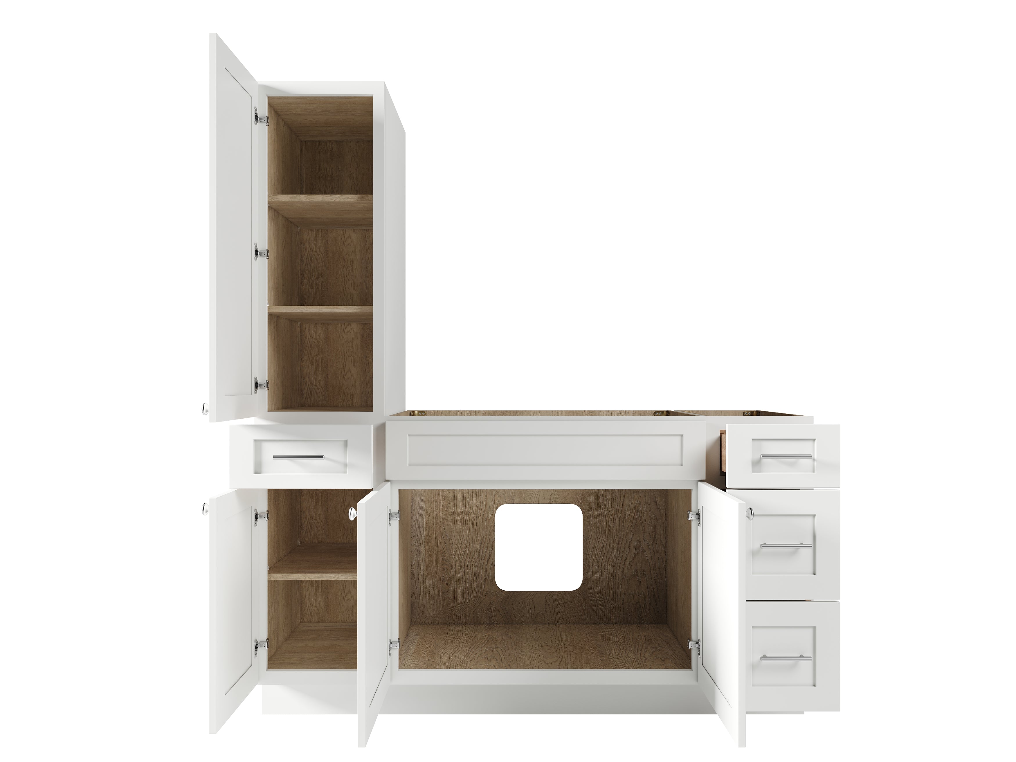 Disar 63'' Single Bathroom Vanity With Left Tall Linen Cabinet Dovetail Solid Wood Drawer Base Only