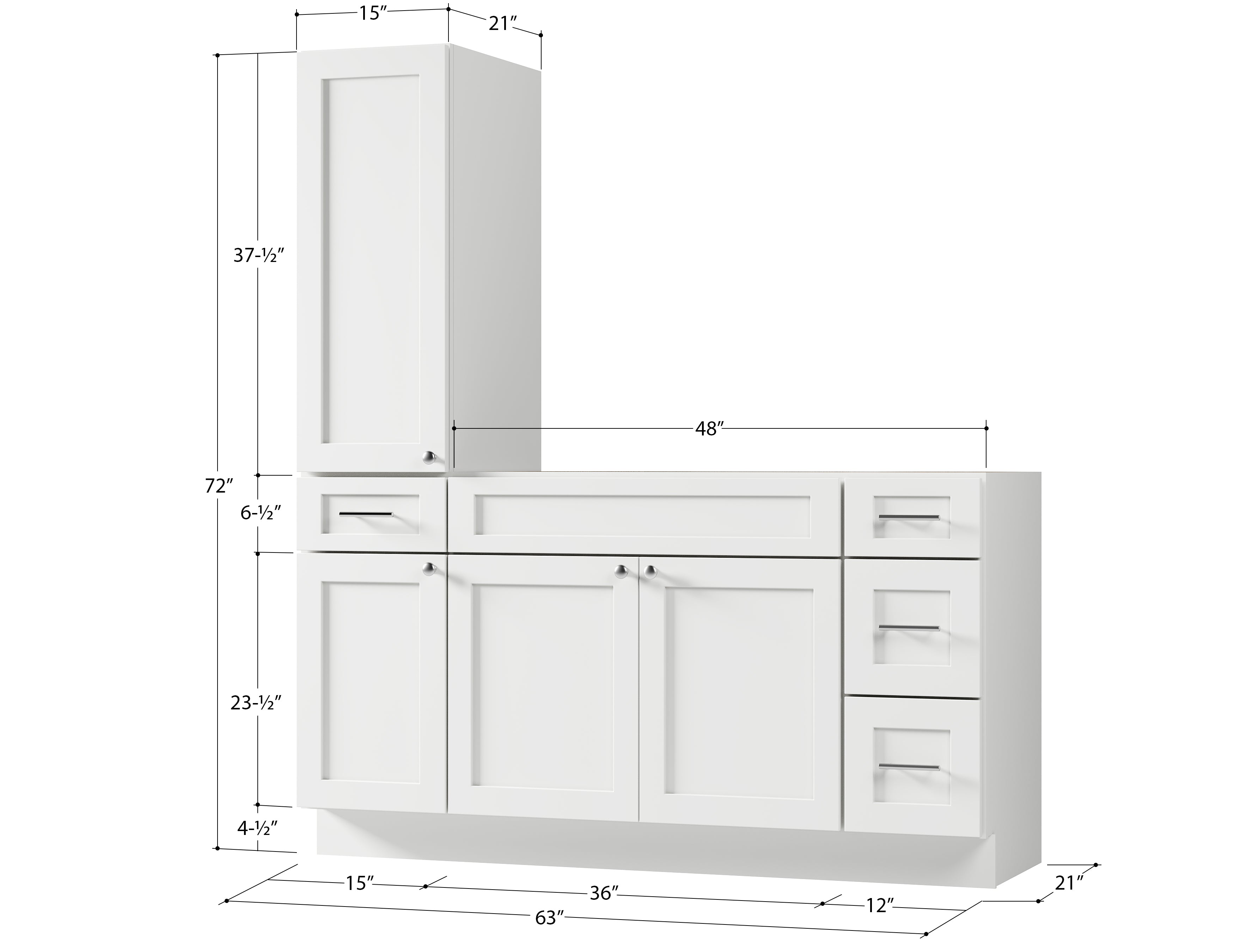 Disar 63'' Single Bathroom Vanity With Left Tall Linen Cabinet Dovetail Solid Wood Drawer Base Only