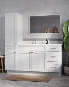 Disar 66' Single Bathroom Vanity With Left Linen Tall Cabinet Dovetail Solid Wood Drawer Carrara Quartz Top