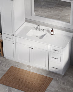 Disar 66' Single Bathroom Vanity With Left Linen Tall Cabinet Dovetail Solid Wood Drawer Carrara Quartz Top
