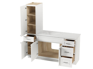 Disar 66' Single Bathroom Vanity With Left Linen Tall Cabinet Dovetail Solid Wood Drawer Carrara Quartz Top