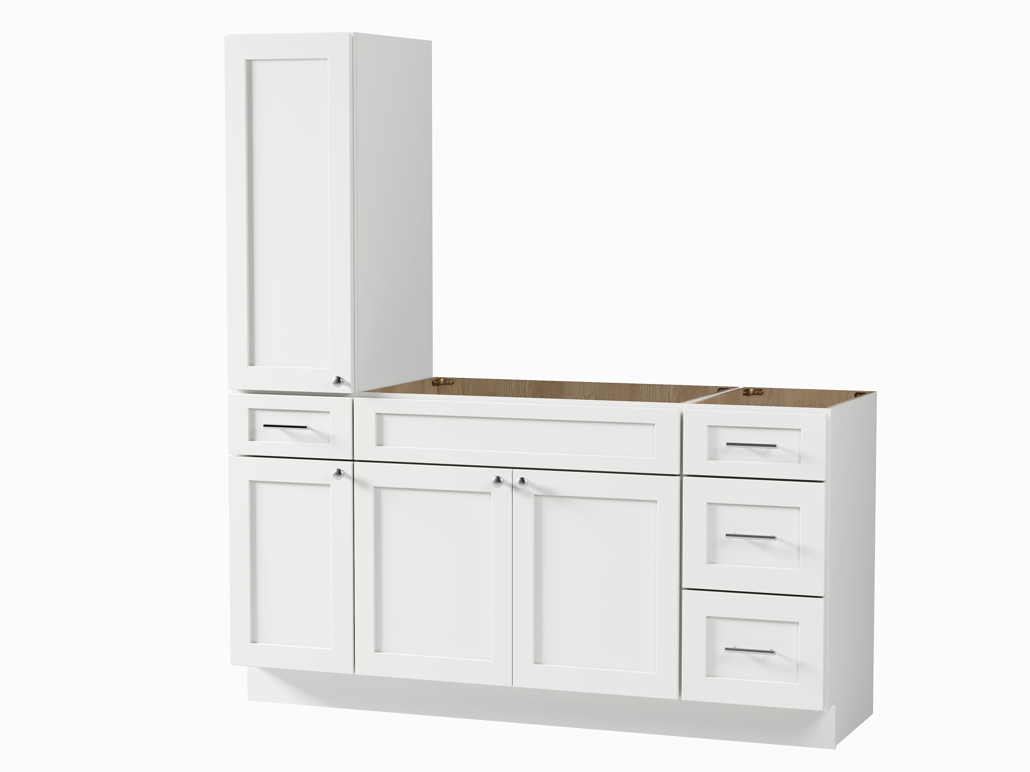 Disar 66'' Single Bathroom Vanity With Left Tall Linen Cabinet Dovetail Solid Wood Drawer Base Only