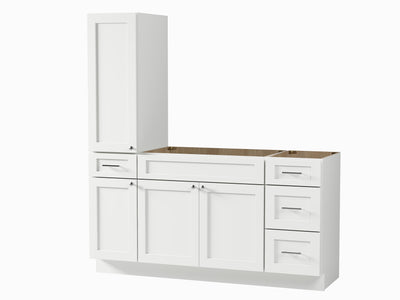 [color:White] 66'' Single Bathroom Vanity With Left Tall Linen Cabinet, Base Only - front view