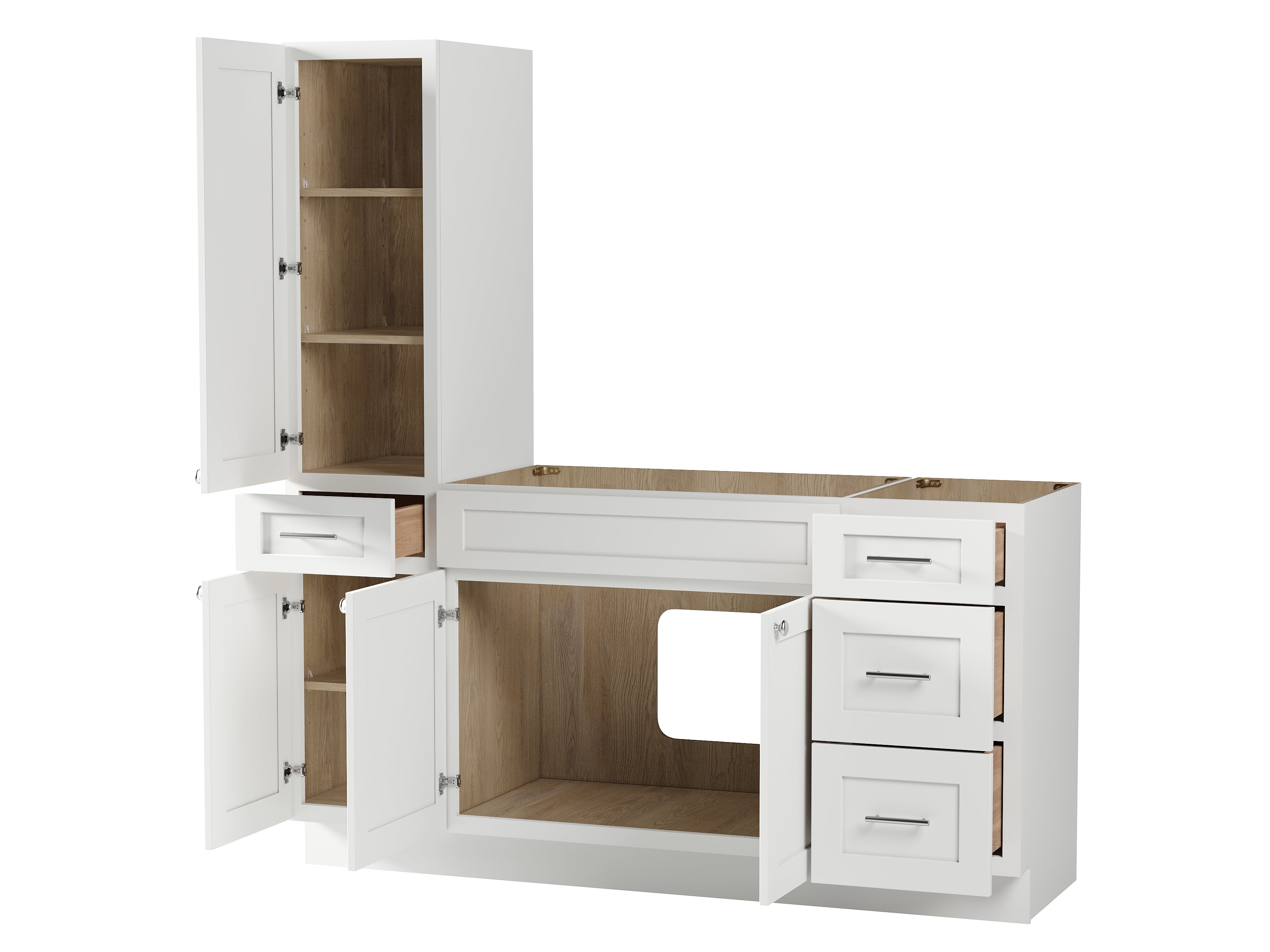 Disar 66'' Single Bathroom Vanity With Left Tall Linen Cabinet Dovetail Solid Wood Drawer Base Only