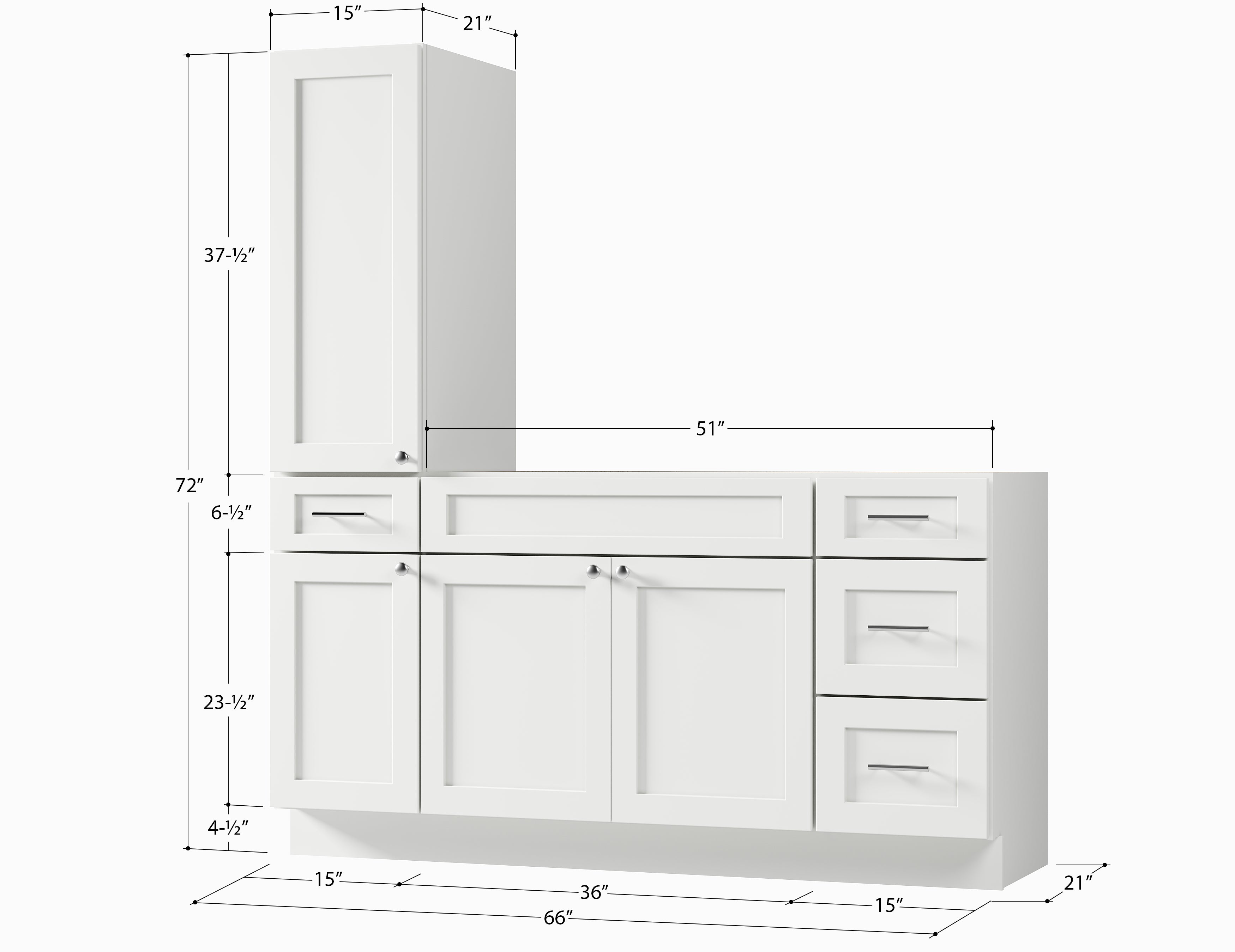 Disar 66'' Single Bathroom Vanity With Left Tall Linen Cabinet Dovetail Solid Wood Drawer Base Only