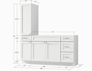 Disar 66'' Single Bathroom Vanity With Left Tall Linen Cabinet Dovetail Solid Wood Drawer Base Only
