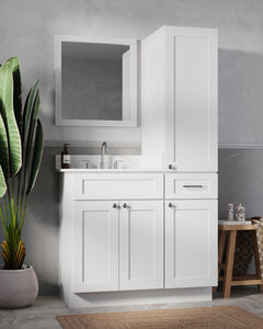 Disar 39'' Single Bathroom Vanity With Right Linen Tall Cabinet Dovetail Solid Wood Drawer Carrara Quartz Top