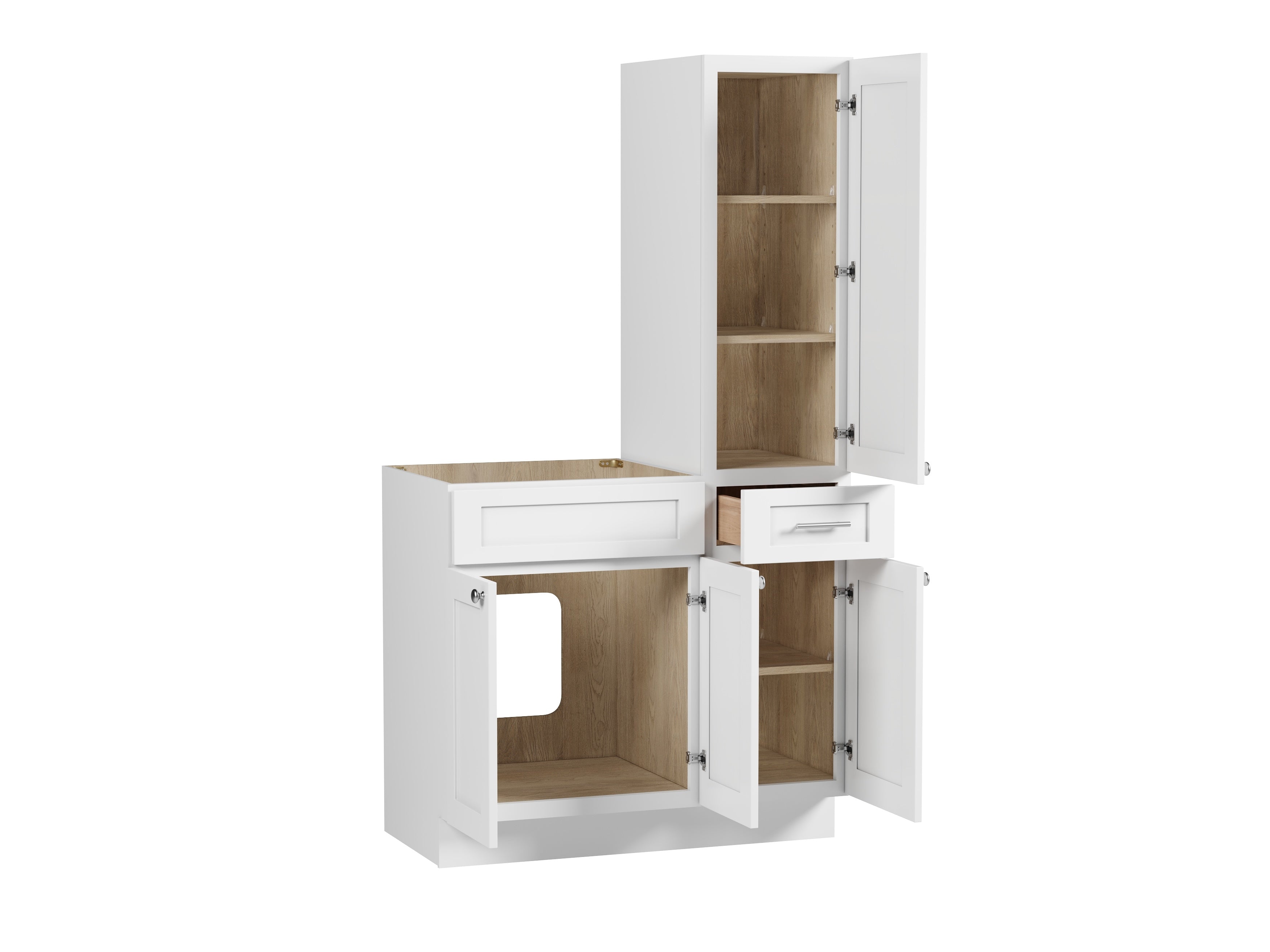 Disar 39'' Single Bathroom Vanity With Right Tall Linen Cabinet Dovetail Solid Wood Drawer Base Only