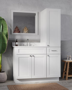 Disar 45'' Single Bathroom Vanity With Right Linen Tall Cabinet Dovetail Solid Wood Drawer Carrara Quartz Top