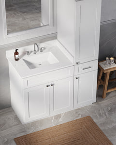 Disar 45'' Single Bathroom Vanity With Right Linen Tall Cabinet Dovetail Solid Wood Drawer Carrara Quartz Top