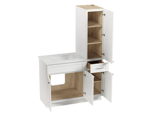 Disar 45'' Single Bathroom Vanity With Right Linen Tall Cabinet Dovetail Solid Wood Drawer Carrara Quartz Top