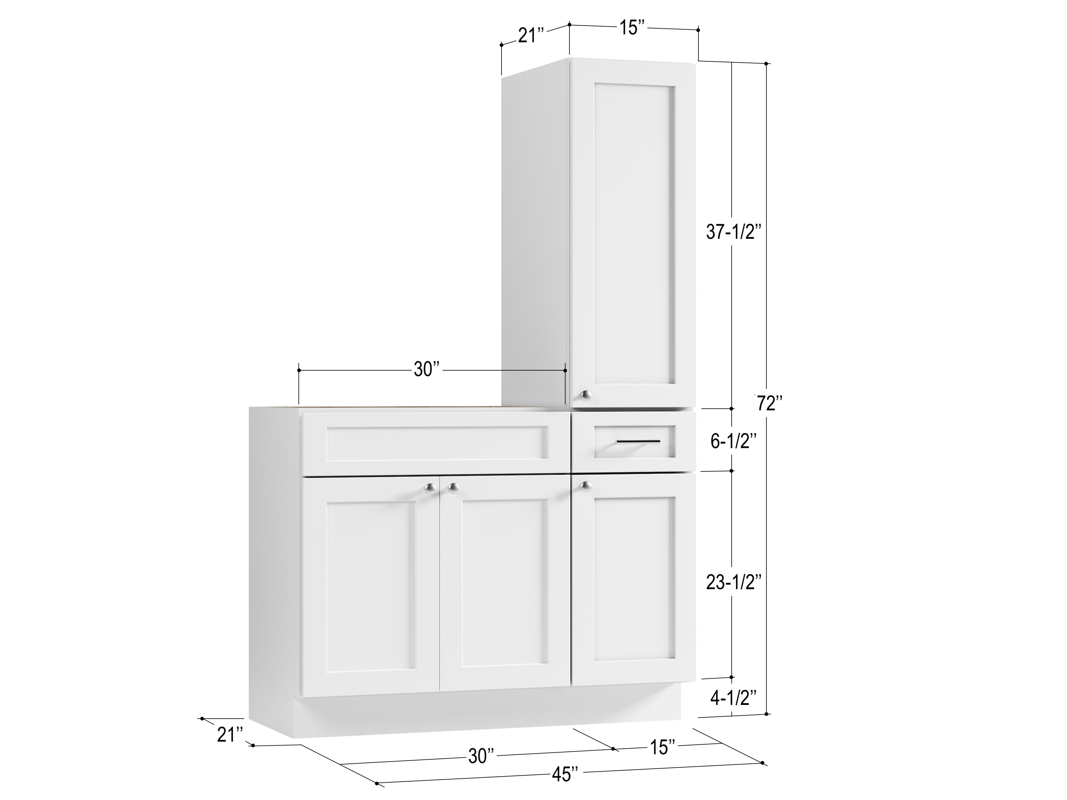 Disar 45'' Single Bathroom Vanity With Right Tall Linen Cabinet Dovetail Solid Wood Drawer Base Only