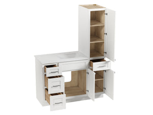 Disar 51'' Single Bathroom Vanity With Right Linen Tall Cabinet Dovetail Solid Wood Drawer Carrara Quartz Top