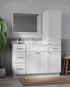 Disar 51'' Single Bathroom Vanity With Right Linen Tall Cabinet Dovetail Solid Wood Drawer Carrara Quartz Top
