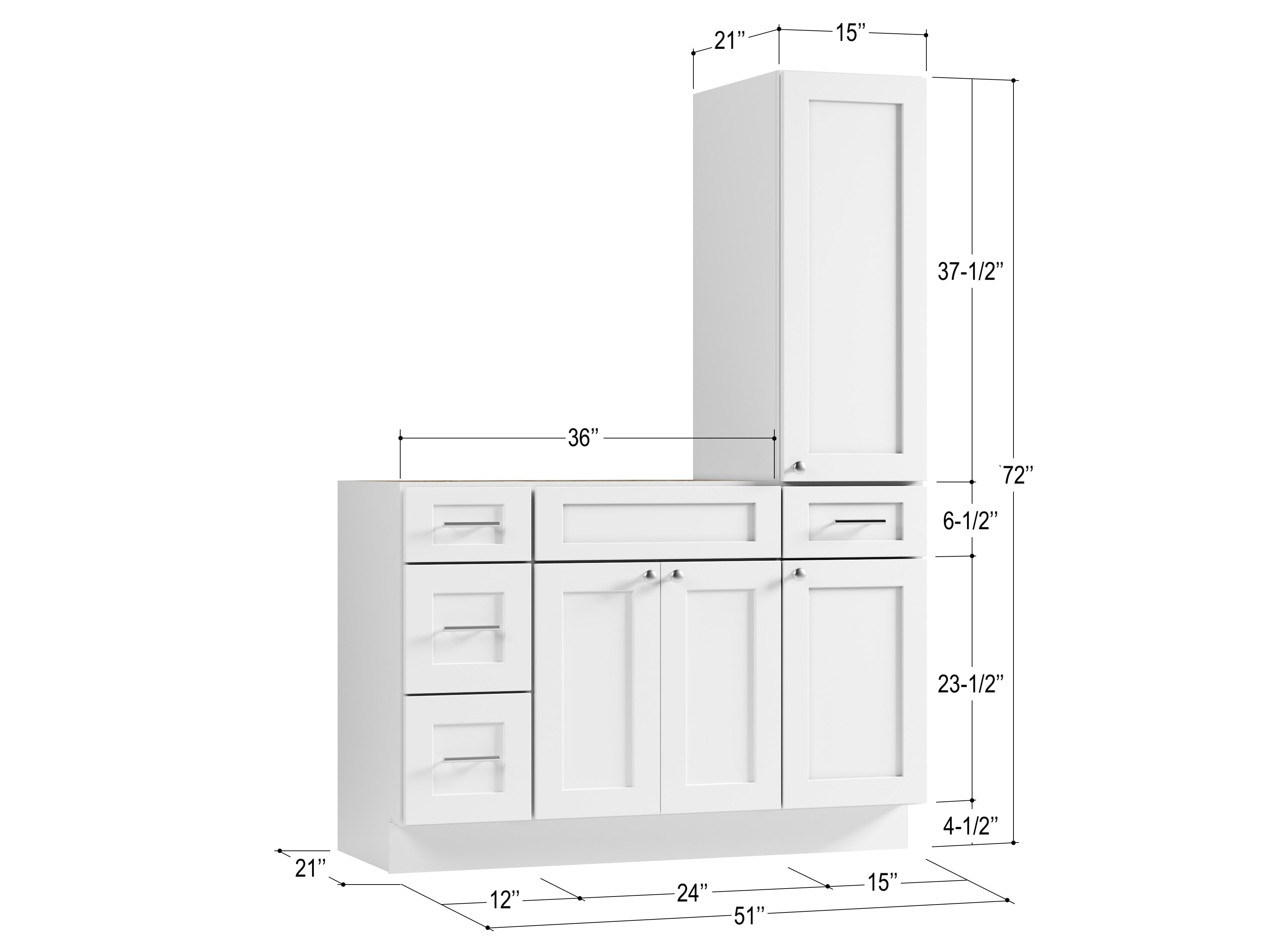 Disar 51'' Single Bathroom Vanity With Right Tall Linen Cabinet Dovetail Solid Wood Drawer Base Only
