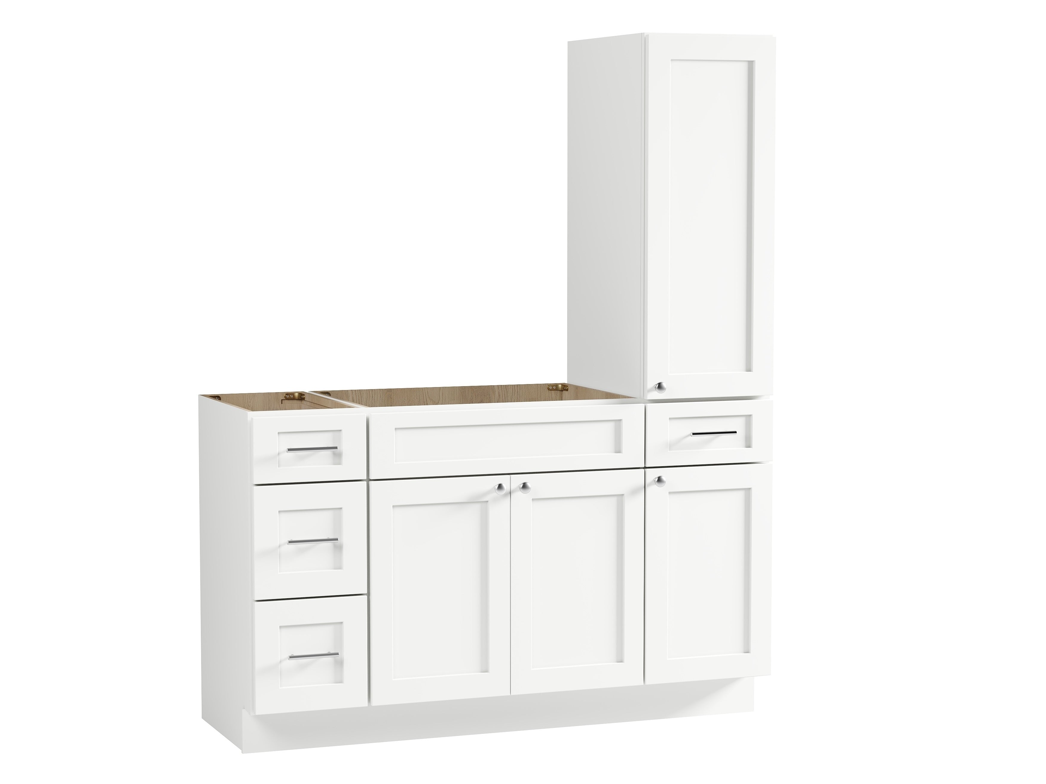 Disar 57'' Single Bathroom Vanity With Right Tall Linen Cabinet Dovetail Solid Wood Drawer Base Only