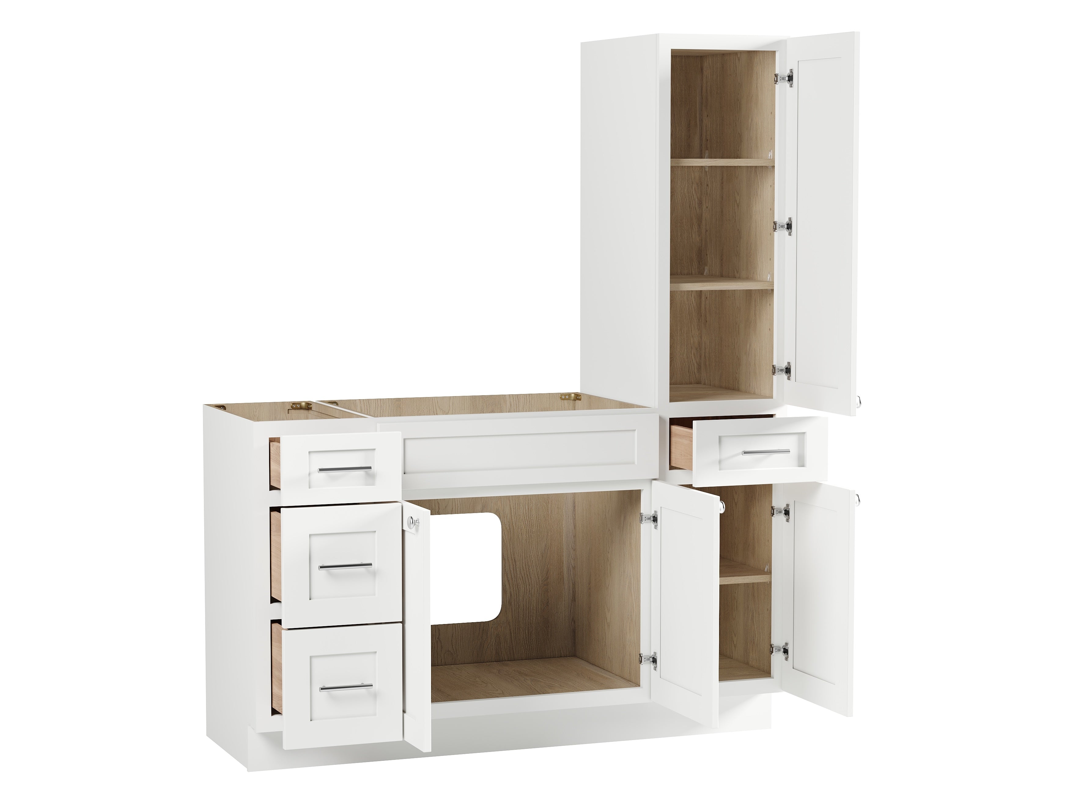 Disar 57'' Single Bathroom Vanity With Right Tall Linen Cabinet Dovetail Solid Wood Drawer Base Only