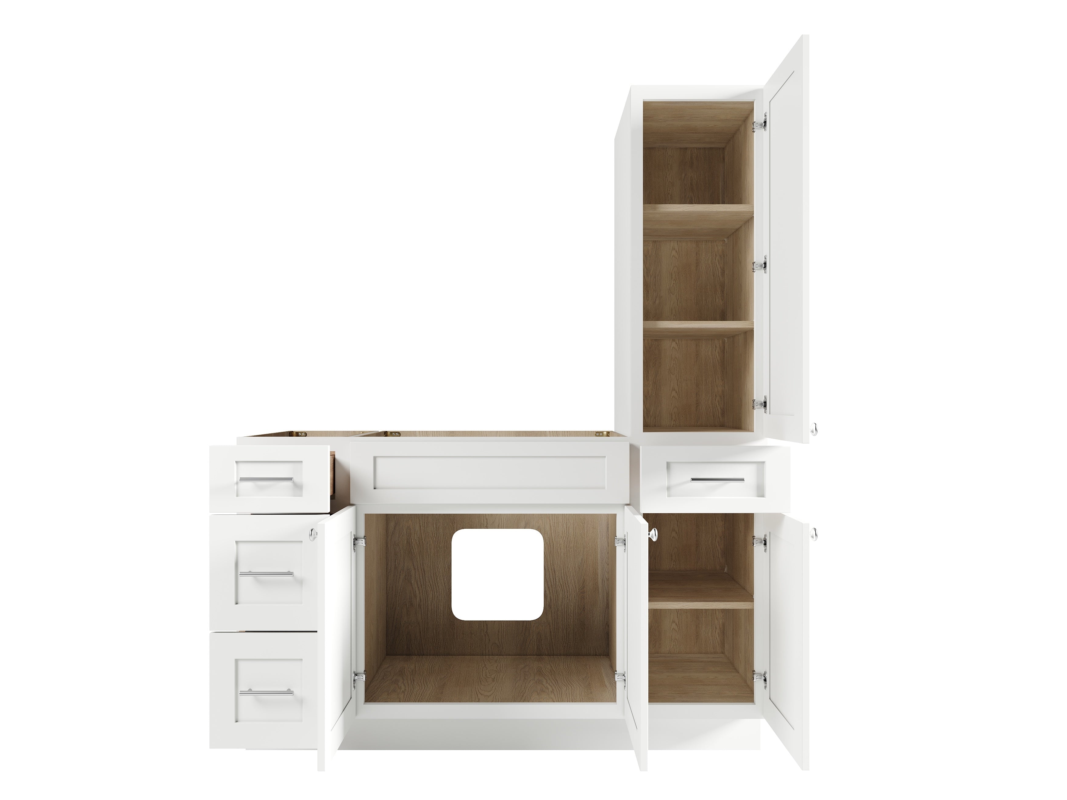 Disar 57'' Single Bathroom Vanity With Right Tall Linen Cabinet Dovetail Solid Wood Drawer Base Only