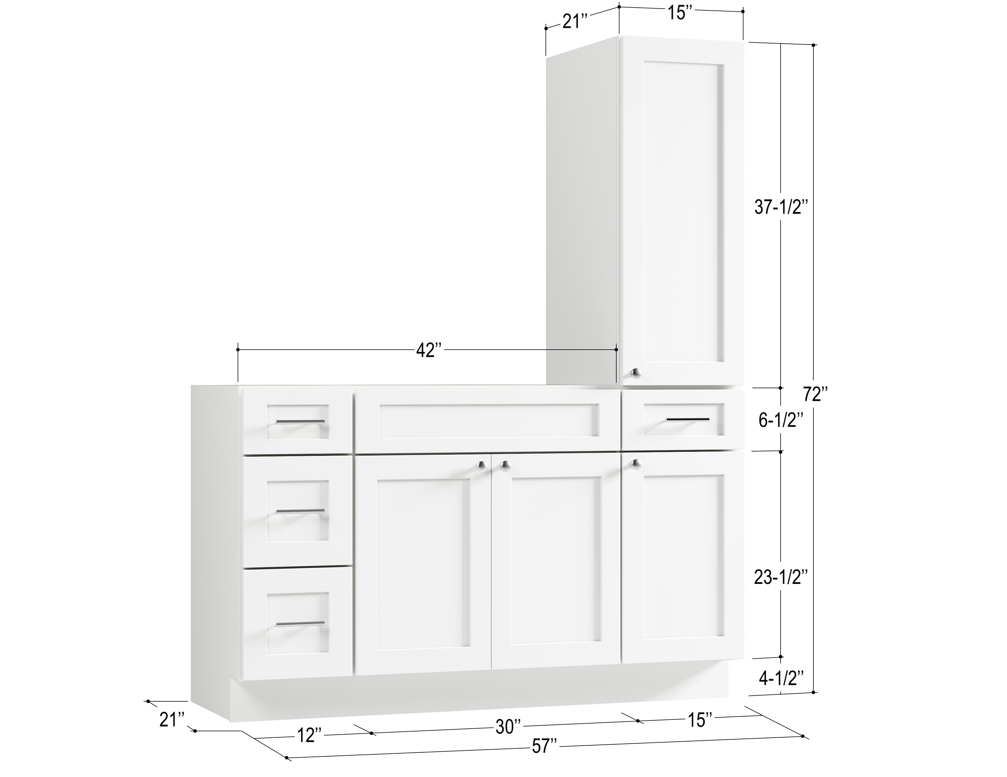 Disar 57'' Single Bathroom Vanity With Right Tall Linen Cabinet Dovetail Solid Wood Drawer Base Only