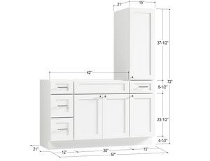 Disar 57'' Single Bathroom Vanity With Right Tall Linen Cabinet Dovetail Solid Wood Drawer Base Only