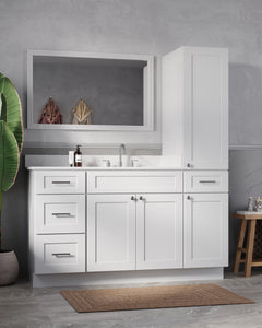 Disar 60'' Single Bathroom Vanity With Right Linen Tall Cabinet Dovetail Solid Wood Drawer Carrara Quartz Top