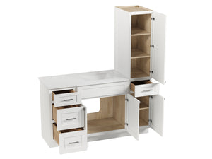Disar 60'' Single Bathroom Vanity With Right Linen Tall Cabinet Dovetail Solid Wood Drawer Carrara Quartz Top