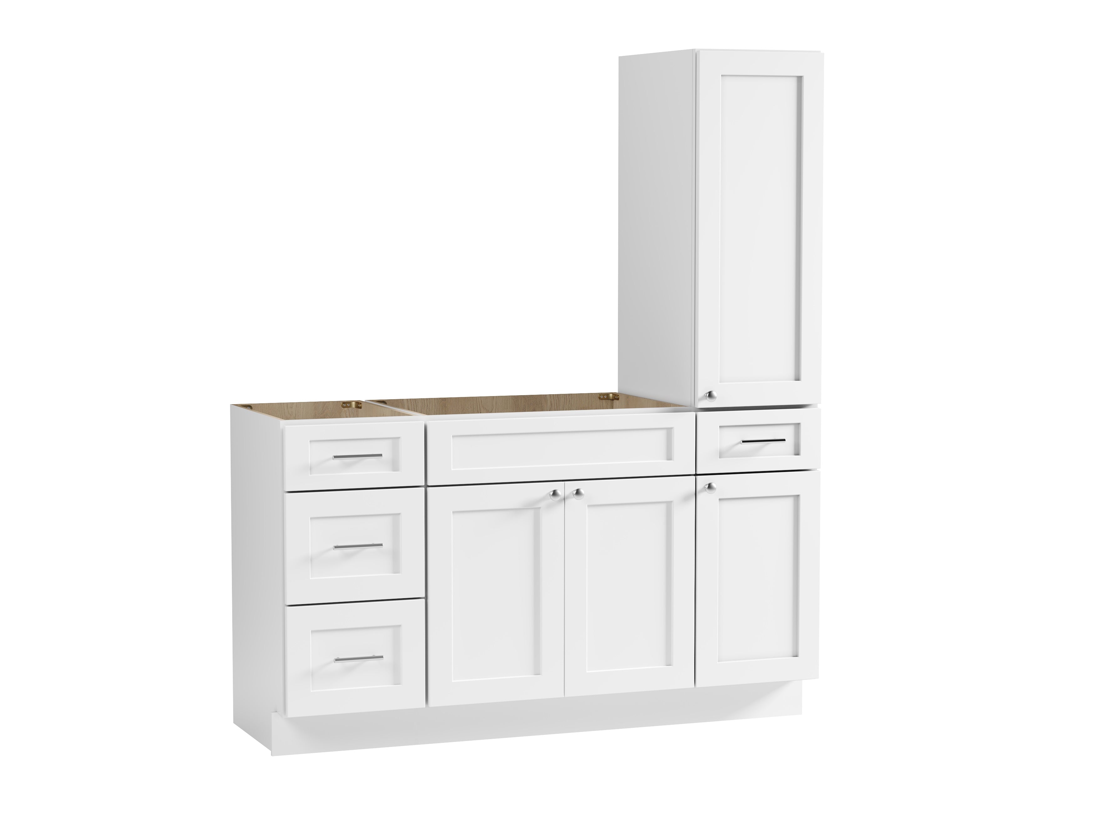 Disar 60'' Single Bathroom Vanity With Right Tall Linen Cabinet Dovetail Solid Wood Drawer Base Only